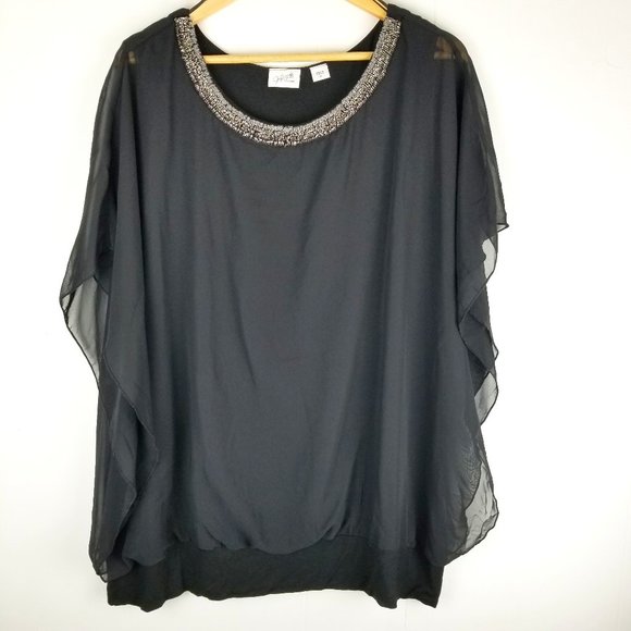 Jaclyn Smith Black Beaded Neckline Top - Picture 1 of 7